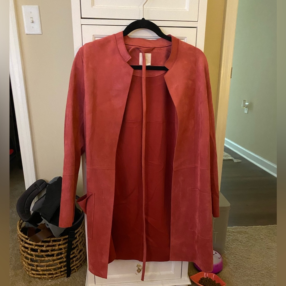 Pink H&M suede trench coat with belt. Only worn once!